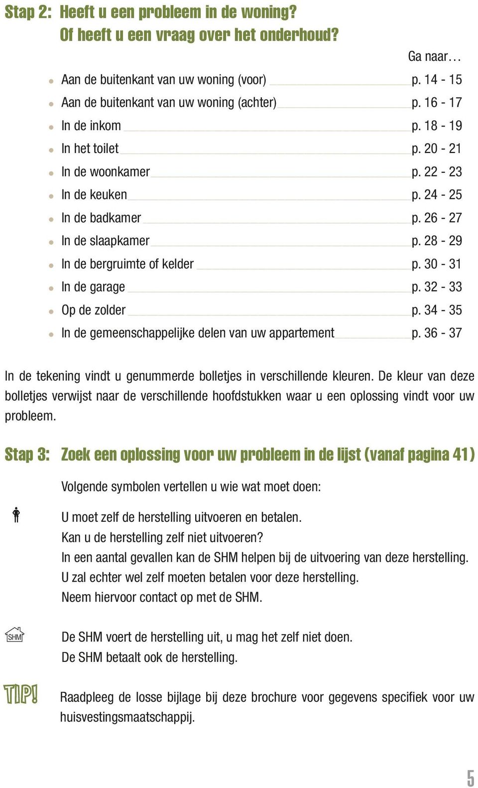 32-33 Op de zolder p. 34-35 In de gemeenschappelijke delen van uw appartement p. 36-37 In de tekening vindt u genummerde bolletjes in verschillende kleuren.