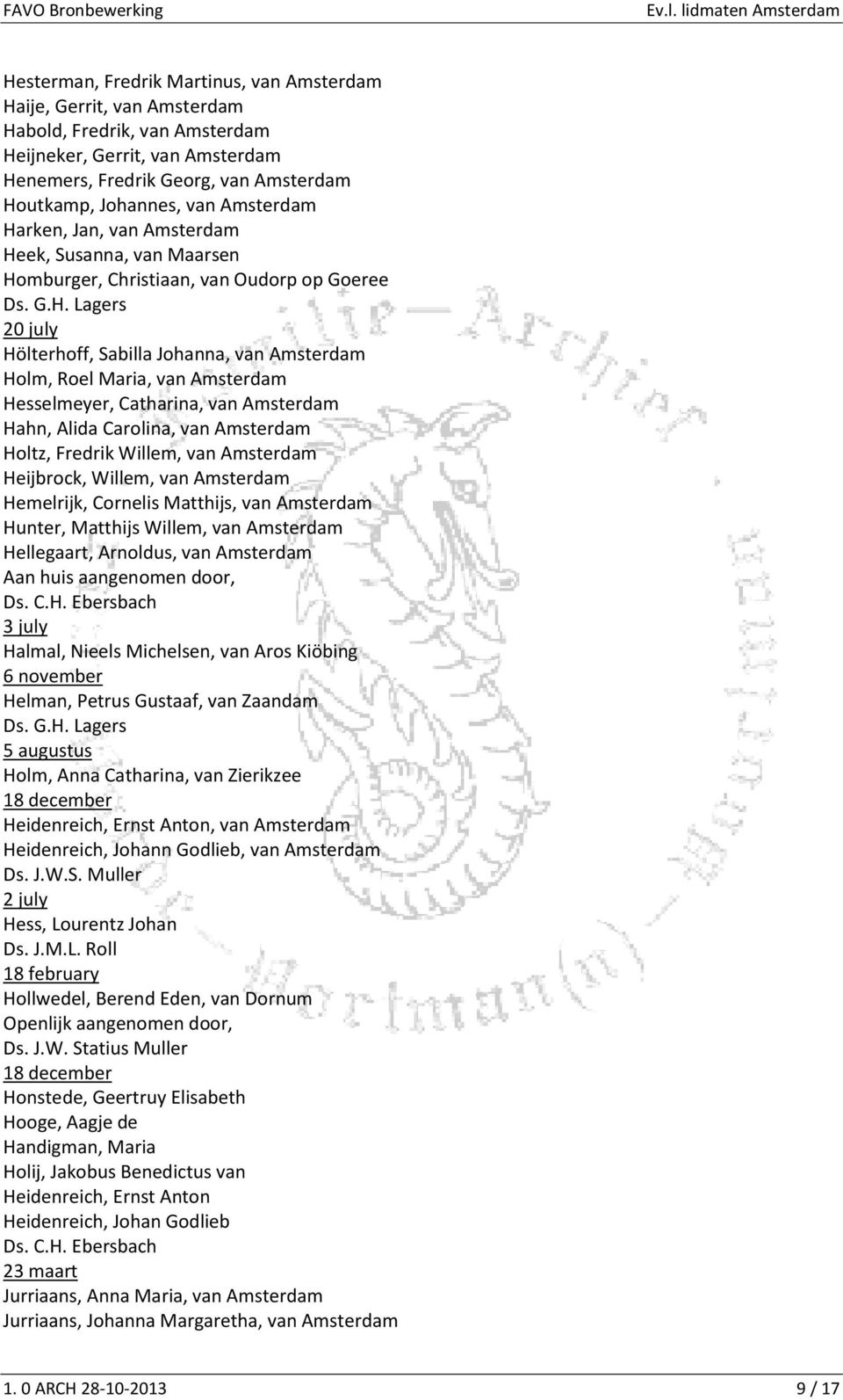 Catharina, van Amsterdam Hahn, Alida Carolina, van Amsterdam Holtz, Fredrik Willem, van Amsterdam Heijbrock, Willem, van Amsterdam Hemelrijk, Cornelis Matthijs, van Amsterdam Hunter, Matthijs Willem,