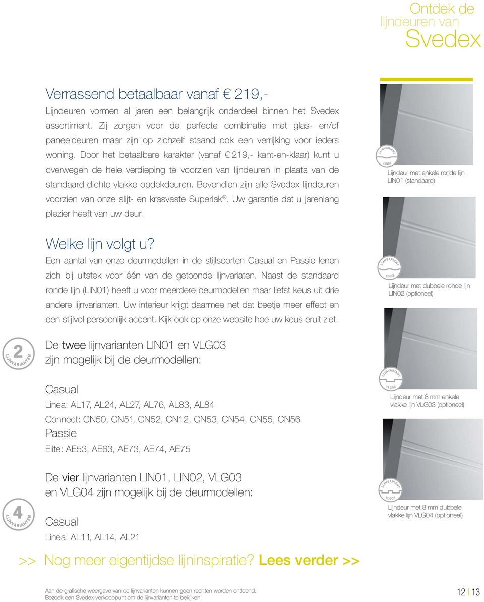 Door het betaalbare karakter (vanaf 219,- kant-en-klaar) kunt u overwegen de hele verdieping te voorzien van lijndeuren in plaats van de standaard dichte vlakke opdekdeuren.