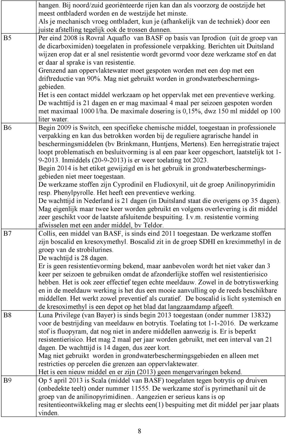 Per eind 2008 is Rovral Aquaflo van BASF op basis van Iprodion (uit de groep van de dicarboximiden) toegelaten in professionele verpakking.