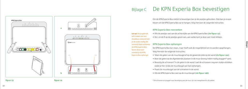 Als je gebruik wilt maken van een draadloos netwerk heb je de codes nodig die vermeld staan achterop de. Neem deze over voordat je de KPN Experia Box ophangt.