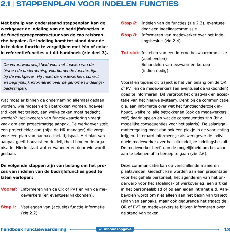 De verantwoordelijkheid voor het indelen van de binnen de onderneming voorkomende functies ligt bij de werkgever.