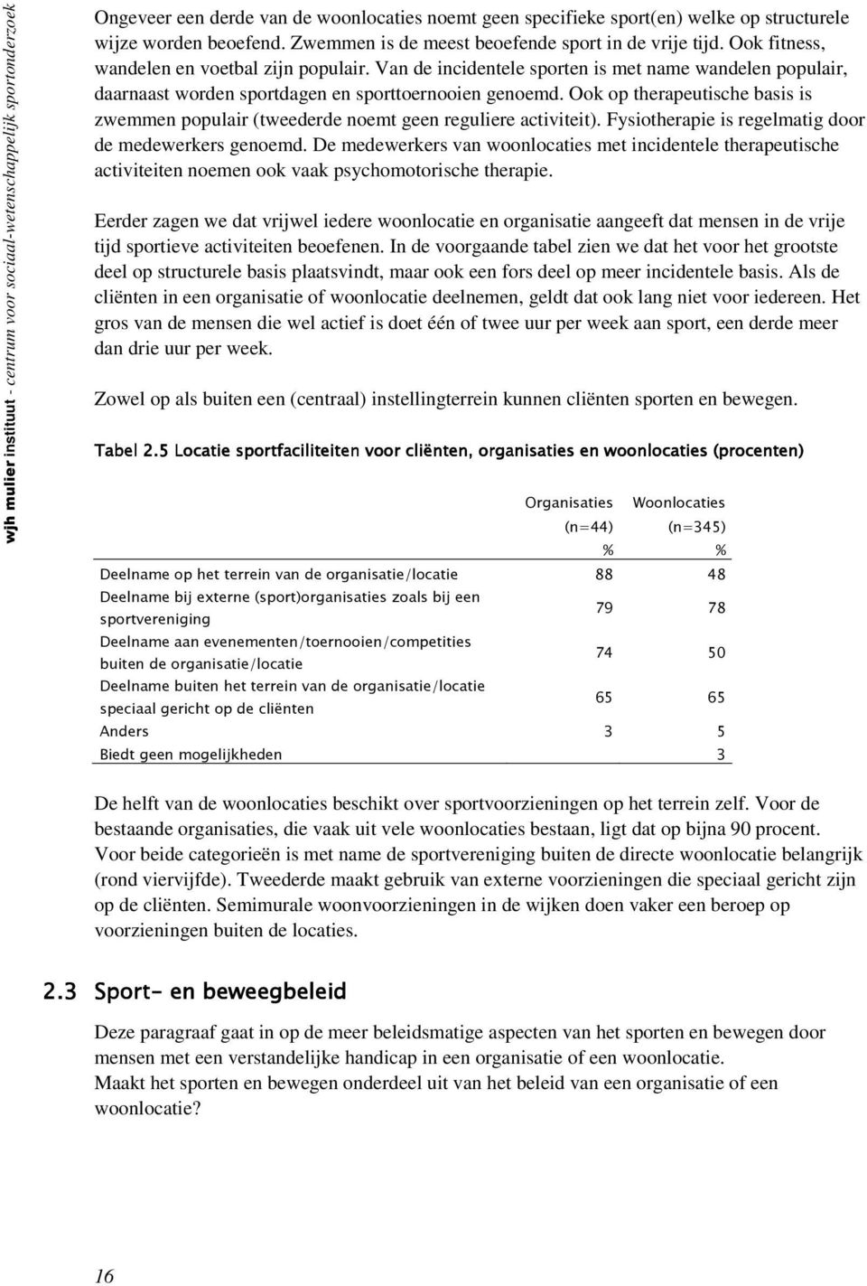 Van de incidentele sporten is met name wandelen populair, daarnaast worden sportdagen en sporttoernooien genoemd.