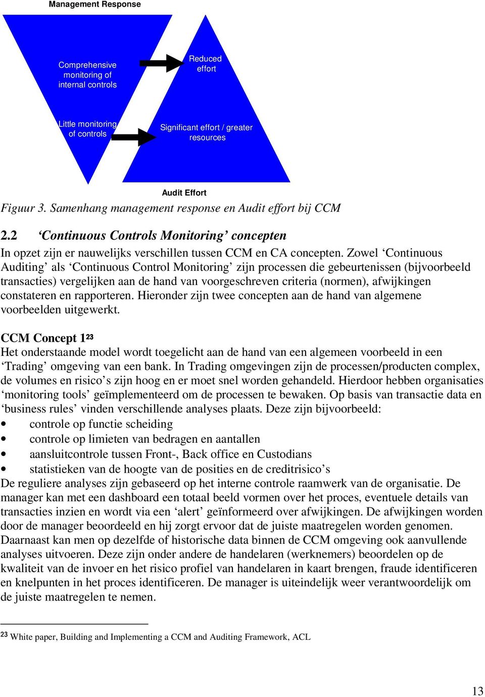 Zowel Continuous Auditing als Continuous Control Monitoring zijn processen die gebeurtenissen (bijvoorbeeld transacties) vergelijken aan de hand van voorgeschreven criteria (normen), afwijkingen