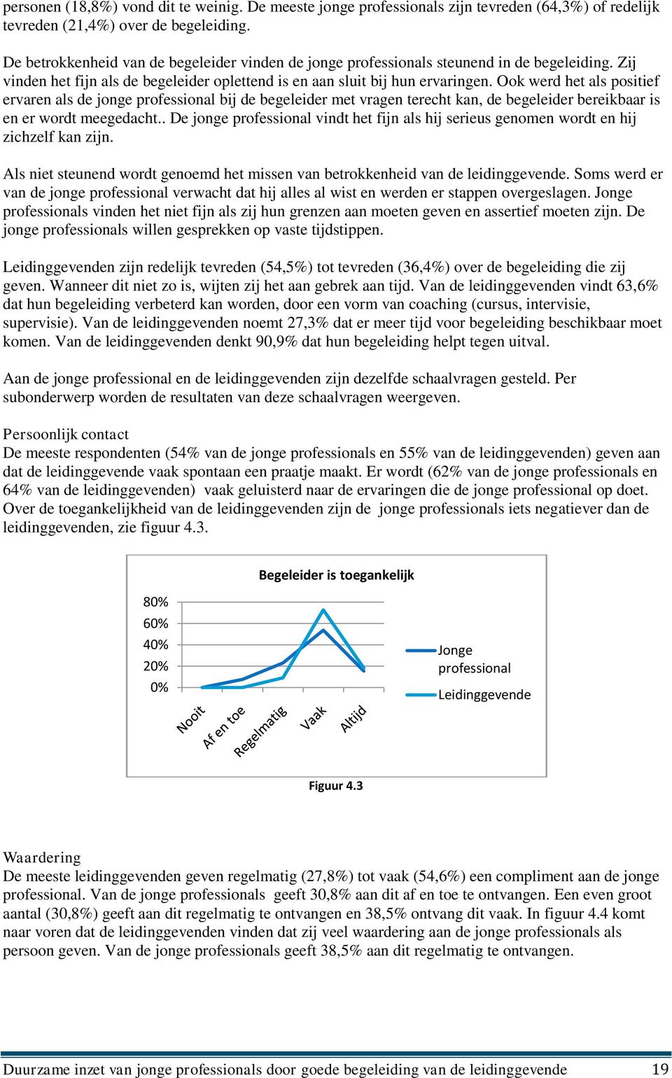 Ook werd het als positief ervaren als de jonge professional bij de begeleider met vragen terecht kan, de begeleider bereikbaar is en er wordt meegedacht.