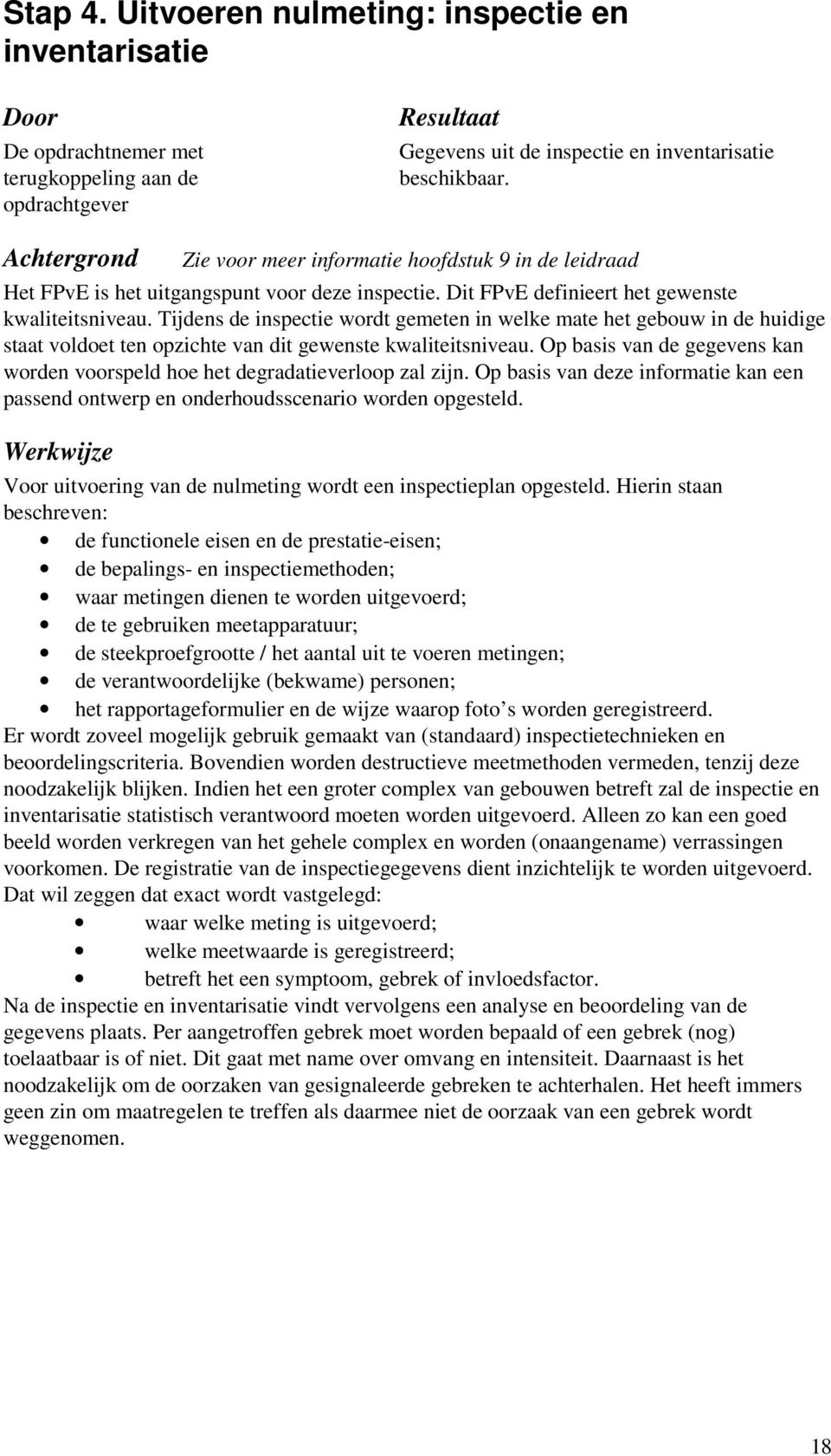 Tijdens de inspectie wordt gemeten in welke mate het gebouw in de huidige staat voldoet ten opzichte van dit gewenste kwaliteitsniveau.