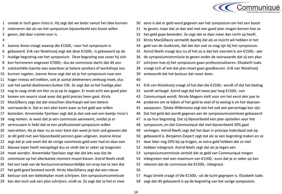 Deze begroting was zover hij zich kon herinneren ongeveer 000,- dus de commissie dacht dat dit een substantiële injectie was waardoor je betere sprekers of workshops zou kunnen regelen.