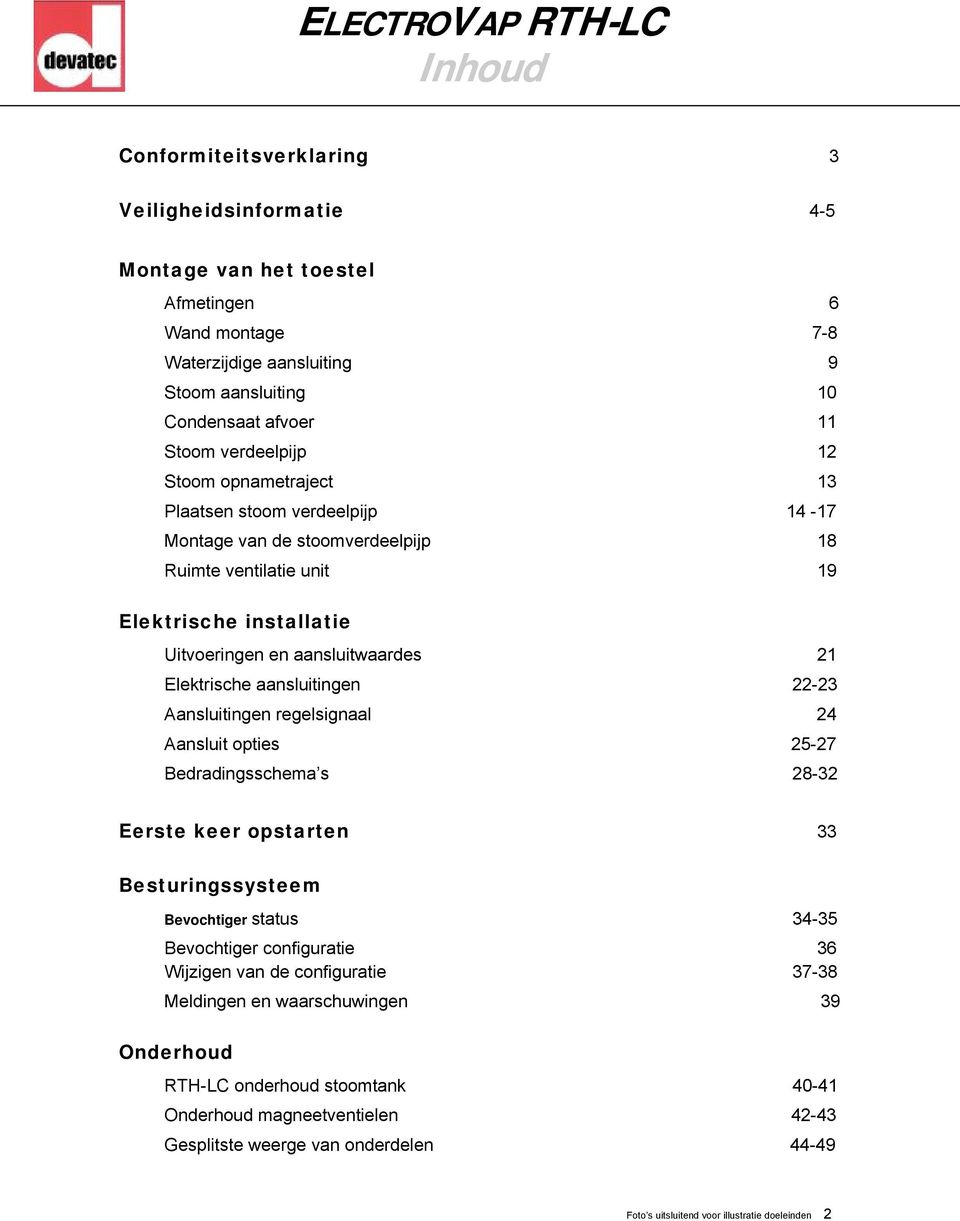 22-23 Aansluitingen regelsignaal 24 Aansluit opties 25-27 Bedradingsschema s 28-32 Eerste keer opstarten 33 Besturingssysteem Bevochtiger status 34-35 Bevochtiger configuratie 36 Wijzigen van de