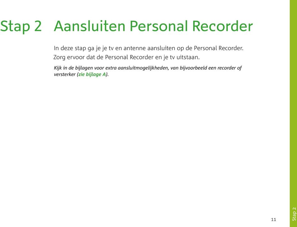 Zorg ervoor dat de Personal Recorder en je tv uitstaan.