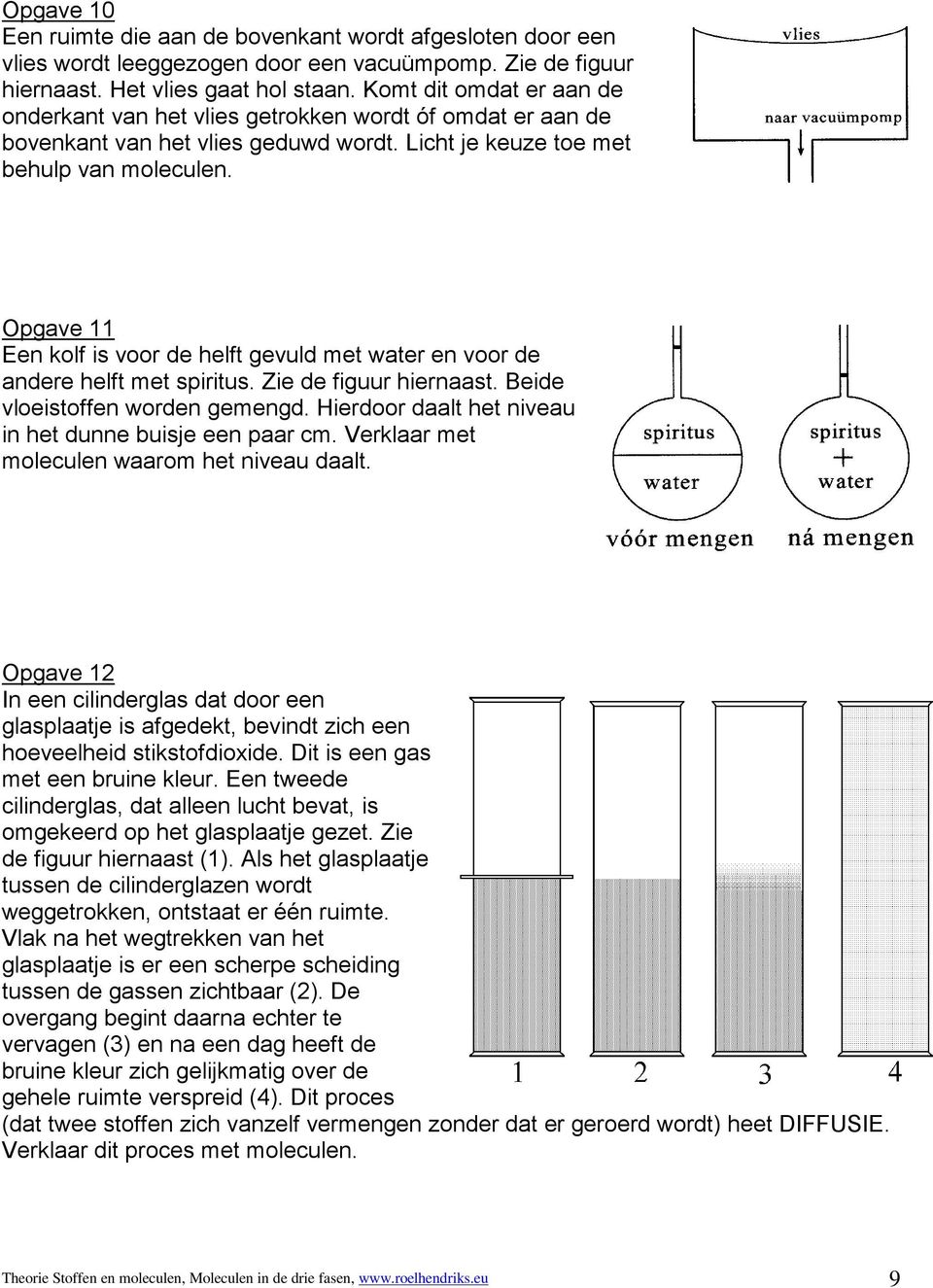 Opgave 11 Een kolf is voor de helft gevuld met water en voor de andere helft met spiritus. Zie de figuur hiernaast. Beide vloeistoffen worden gemengd.