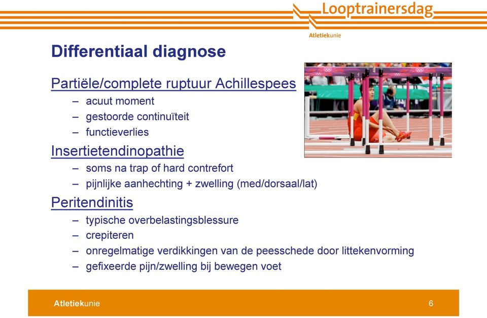 zwelling (med/dorsaal/lat) Peritendinitis typische overbelastingsblessure crepiteren onregelmatige