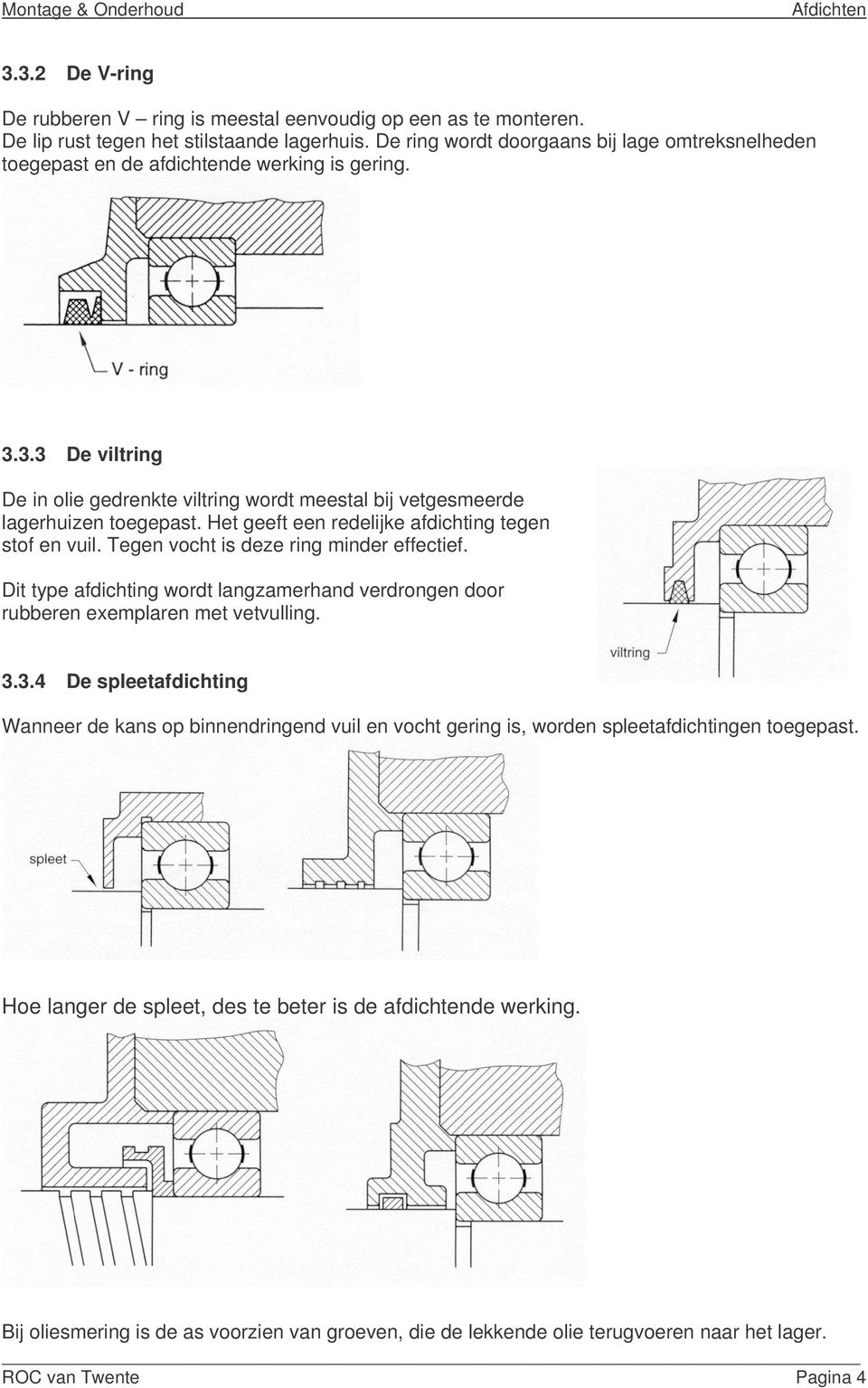 Het geeft een redelijke afdichting tegen stof en vuil. Tegen vocht is deze ring minder effectief. Dit type afdichting wordt langzamerhand verdrongen door rubberen exemplaren met vetvulling. 3.