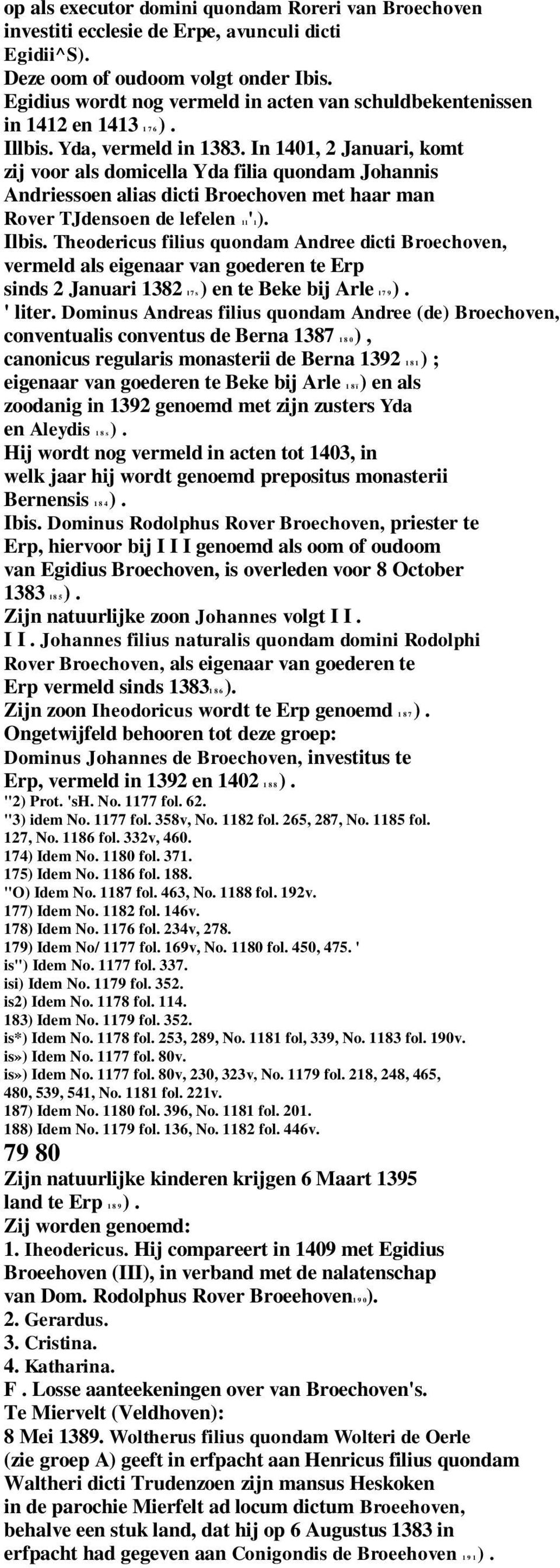 In 1401, 2 Januari, komt zij voor als domicella Yda filia quondam Johannis Andriessoen alias dicti Broechoven met haar man Rover TJdensoen de lefelen 11'1). Ilbis.
