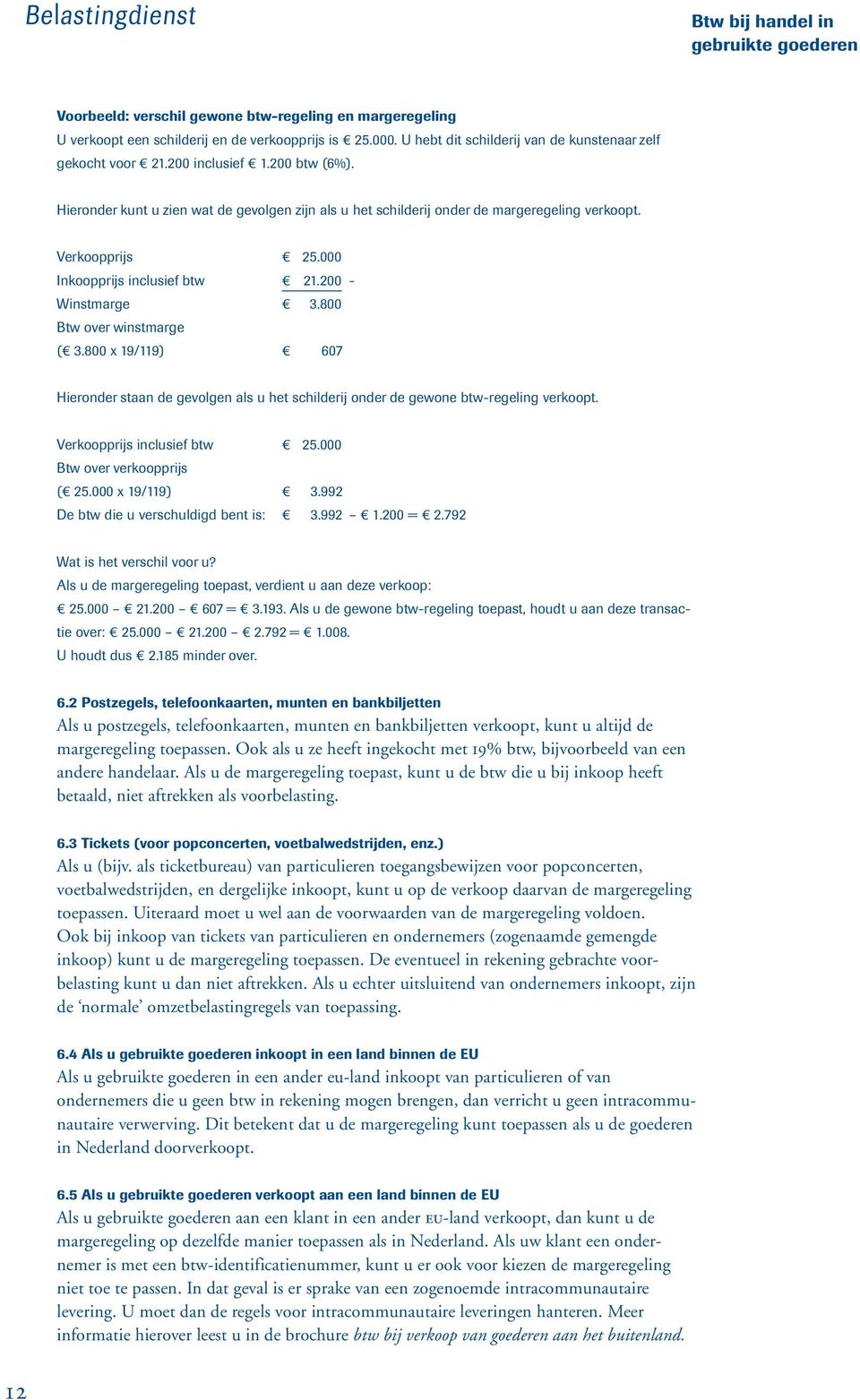 800 Btw over winstmarge ( 3.800 x 19/119) 607 Hieronder staan de gevolgen als u het schilderij onder de gewone btw-regeling verkoopt. Verkoopprijs inclusief btw 25.000 Btw over verkoopprijs ( 25.