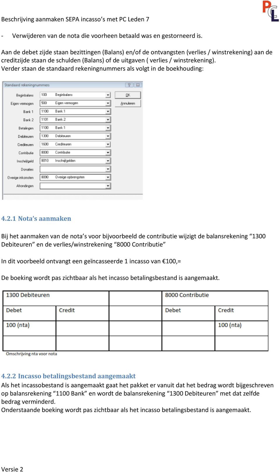 Verder staan de standaard rekeningnummers als volgt in de boekhouding: 4.2.