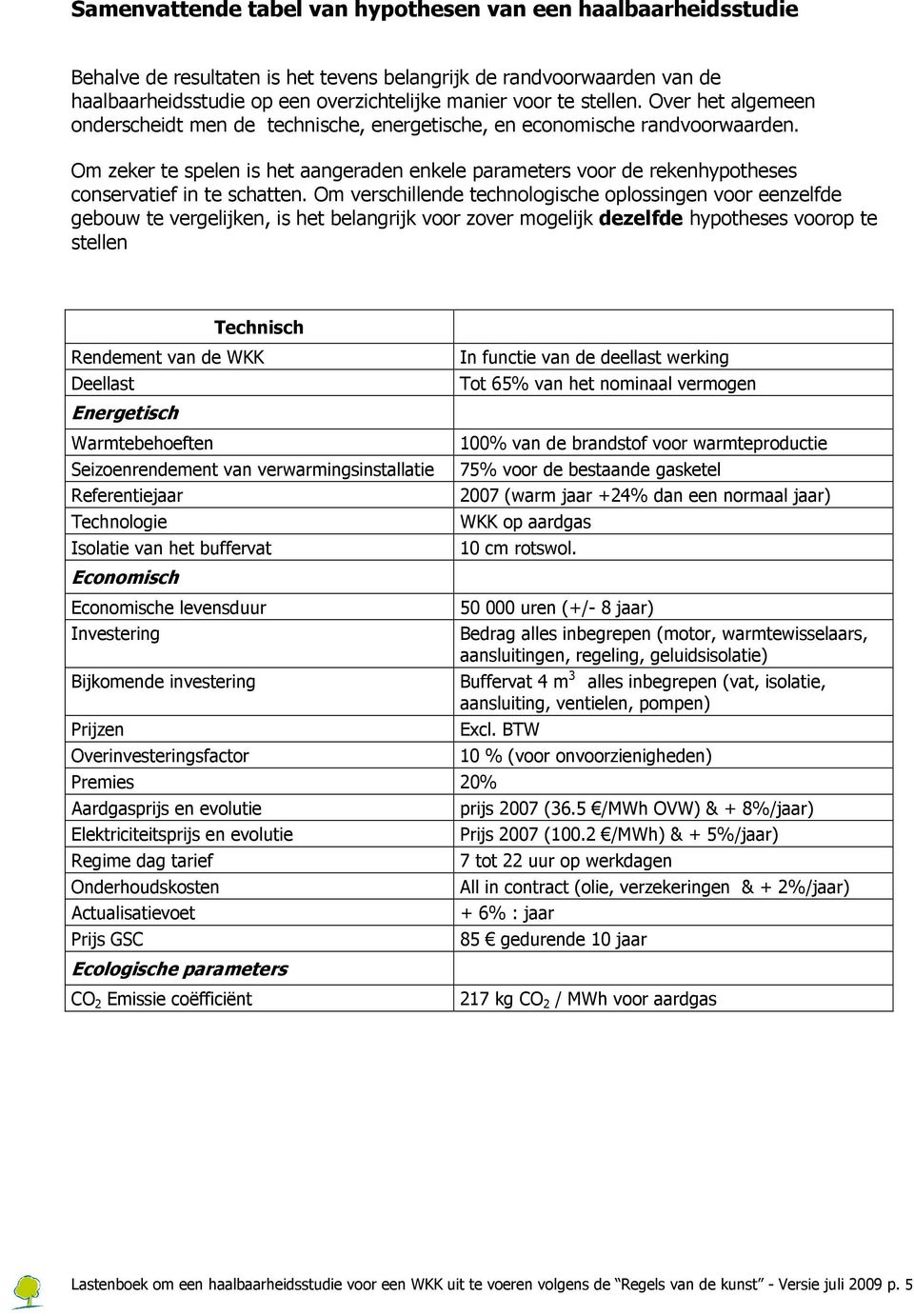 Om zeker te spelen is het aangeraden enkele parameters voor de rekenhypotheses conservatief in te schatten.