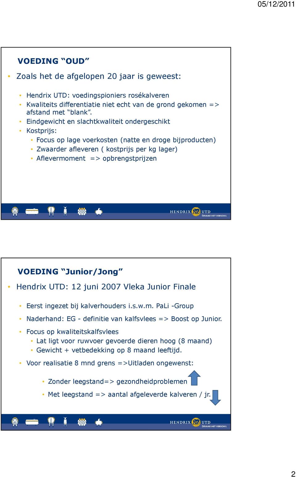 Junior/Jong Hendrix UTD: 12 juni 2007 Vleka Junior Finale Eerst ingezet bij kalverhouders i.s.w.m. PaLi -Group Naderhand: EG - definitie van kalfsvlees => Boost op Junior.