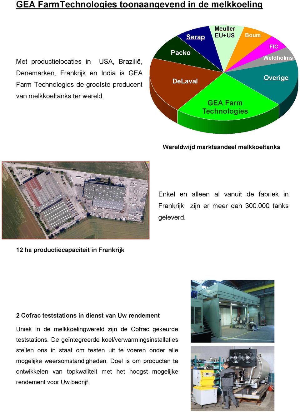 000 tanks geleverd. 12 ha productiecapaciteit in Frankrijk 2 Cofrac teststations in dienst van Uw rendement Uniek in de melkkoelingwereld zijn de Cofrac gekeurde teststations.