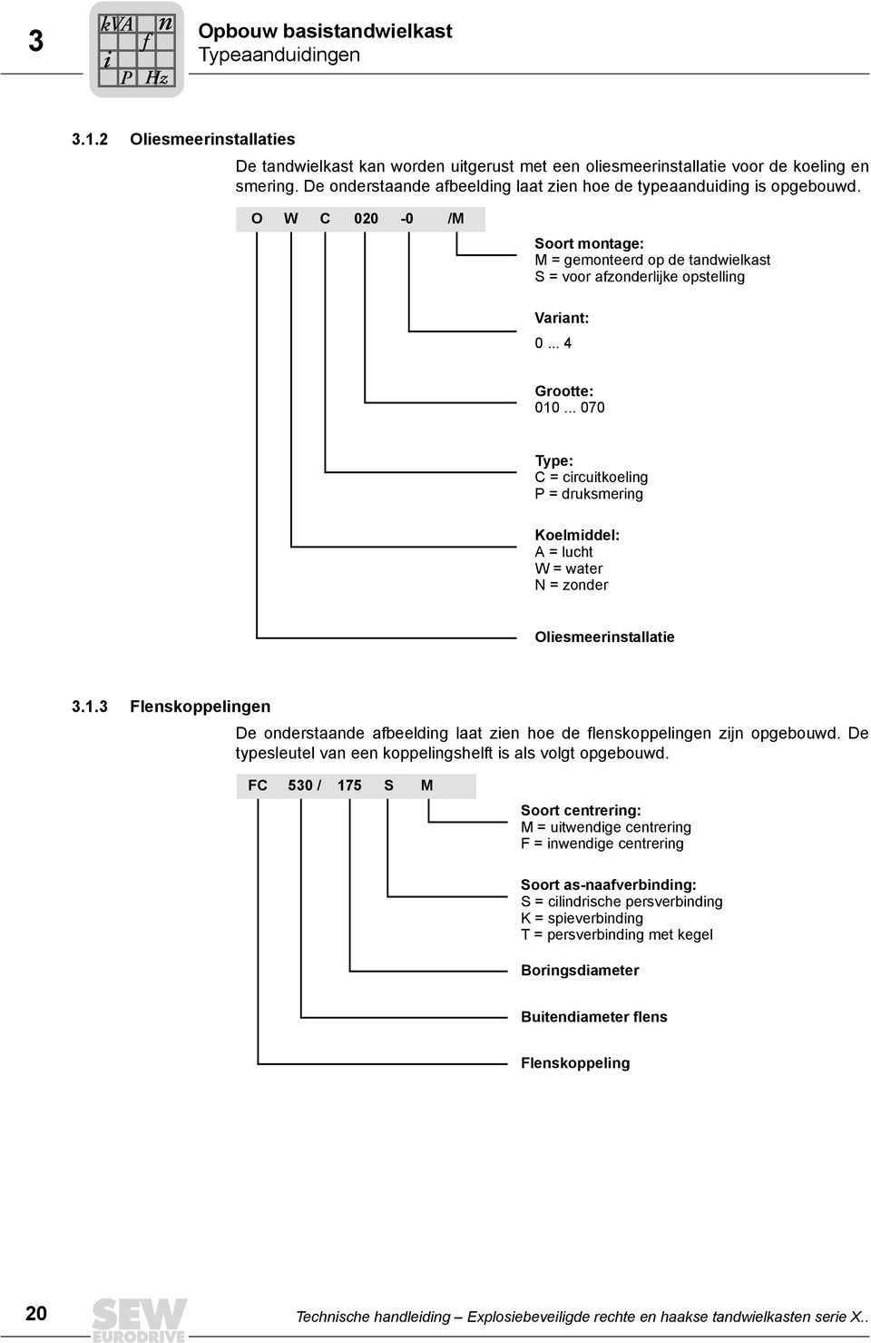 .. 070 Type: C = circuitkoeling P = druksmering Koelmiddel: A = lucht W = water N = zonder Oliesmeerinstallatie 3.1.