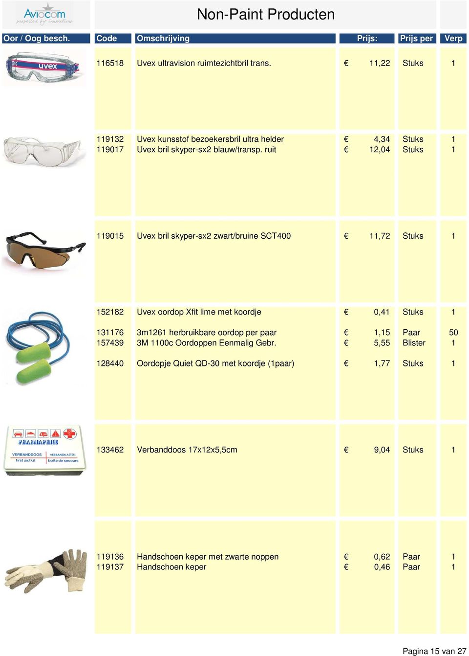 ruit 12,04 Stuks 1 119015 Uvex bril skyper-sx2 zwart/bruine SCT400 11,72 Stuks 1 152182 Uvex oordop Xfit lime met koordje 0,41 Stuks 1 131176 3m1261 herbruikbare oordop