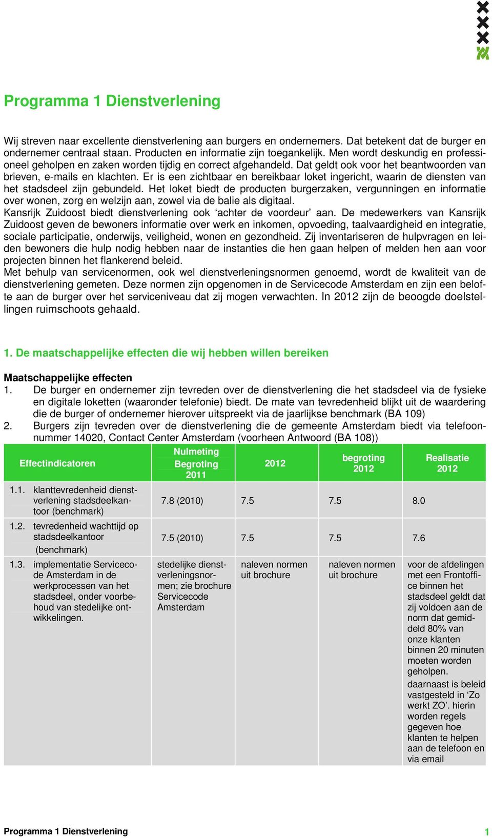 Er is een zichtbaar en bereikbaar loket ingericht, waarin de diensten van het stadsdeel zijn gebundeld.