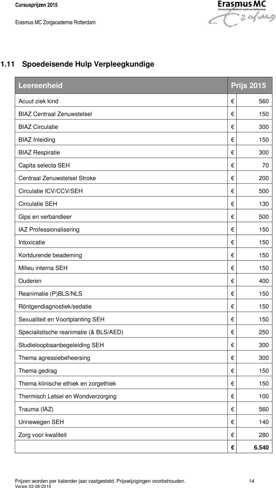 (P)BLS/NLS 150 Röntgendiagnostiek/sedatie 150 Sexualiteit en Voortplanting SEH 150 Specialistische reanimatie (& BLS/AED) 250 Studieloopbaanbegeleiding SEH 300 Thema agressiebeheersing 300 Thema