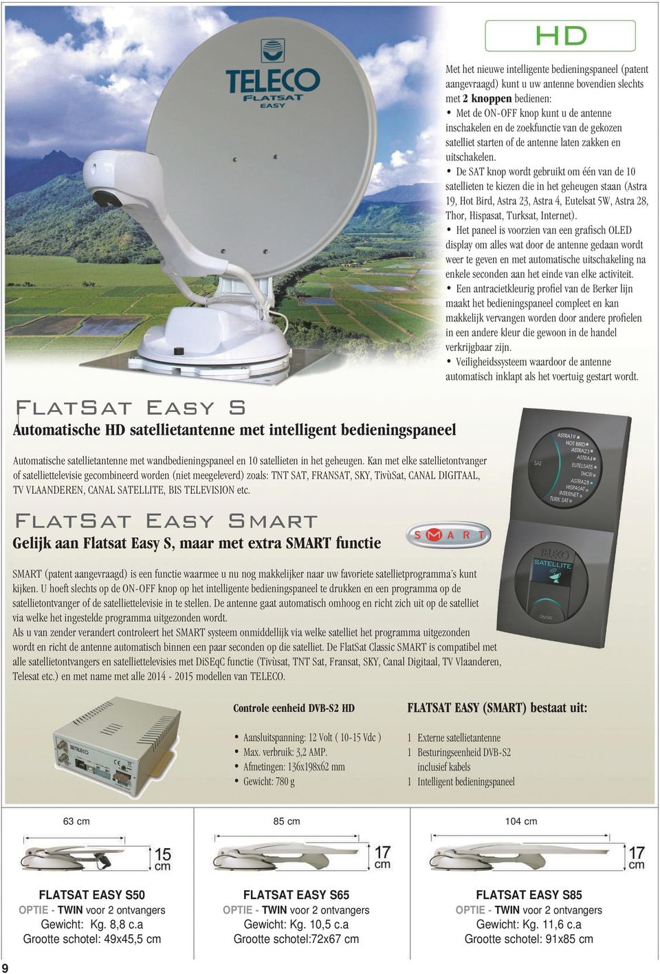 FlatSat Easy Smart Gelijk aan Flatsat Easy S, maar met extra SMART functie SMART (patent aangevraagd) is een functie waarmee u nu nog makkelijker naar uw favoriete satellietprogramma s kunt kijken.