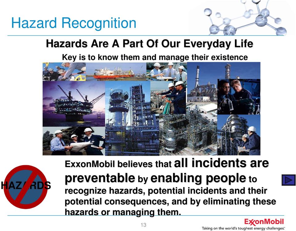 preventable by enabling people to recognize hazards, potential incidents and