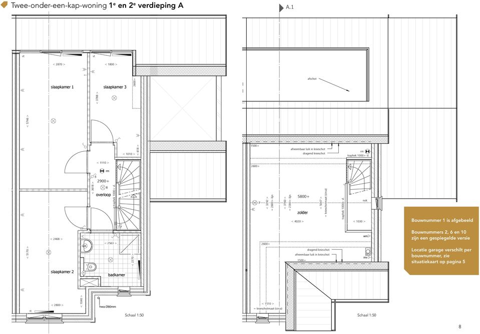 < 360 > = -lijn 5800+ zolder < 500 > = knieschotmaat (circa) nok < 4020 > < 1030 > Bouwnummer 1 is afgebeeld < 510 > < 2468 > < 2563 > < 220 > afneembaar luik in
