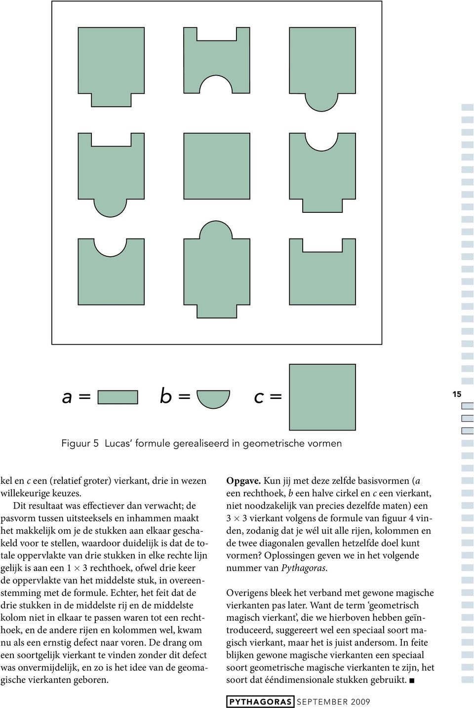 oppervlakte van drie stukken in elke rechte lijn gelijk is aan een 1 3 rechthoek, ofwel drie keer de oppervlakte van het middelste stuk, in overeenstemming met de formule.