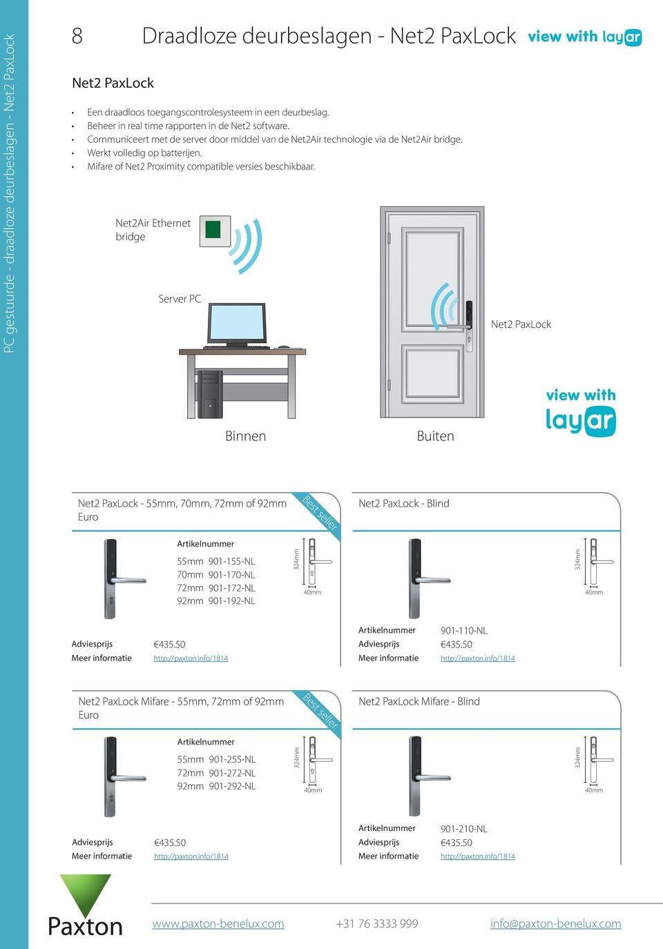 Mifare of Net2 Proximity compatible versies beschikbaar.