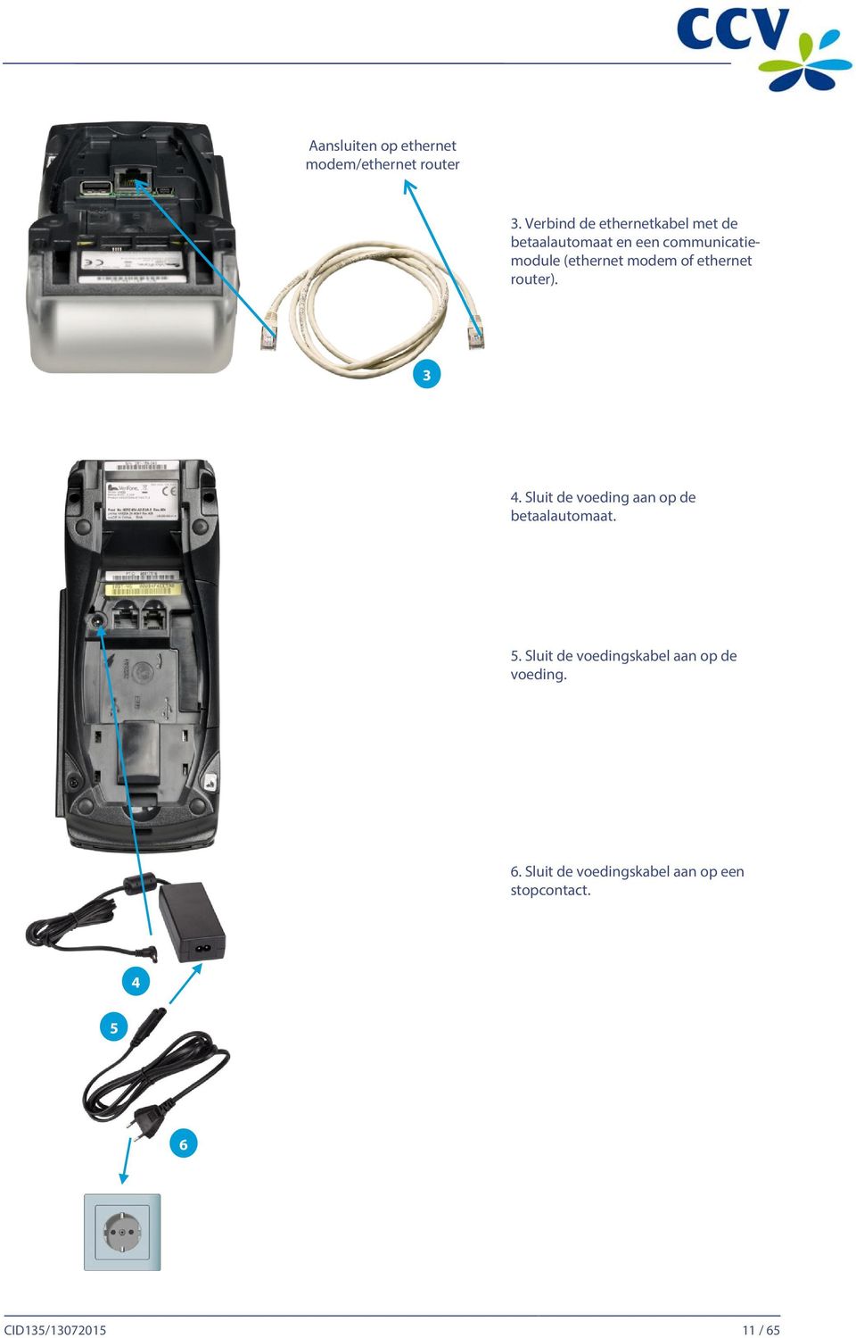 modem of ethernet router). 3 4. Sluit de voeding aan op de betaalautomaat. 5.