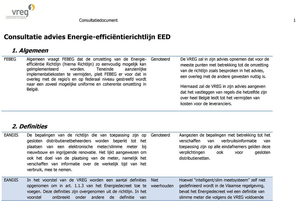 Teneinde aanzienlijke implementatiekosten te vermijden, pleit FEBEG er voor dat in overleg met de regio s en op federaal niveau gestreefd wordt naar een zoveel mogelijke uniforme en coherente