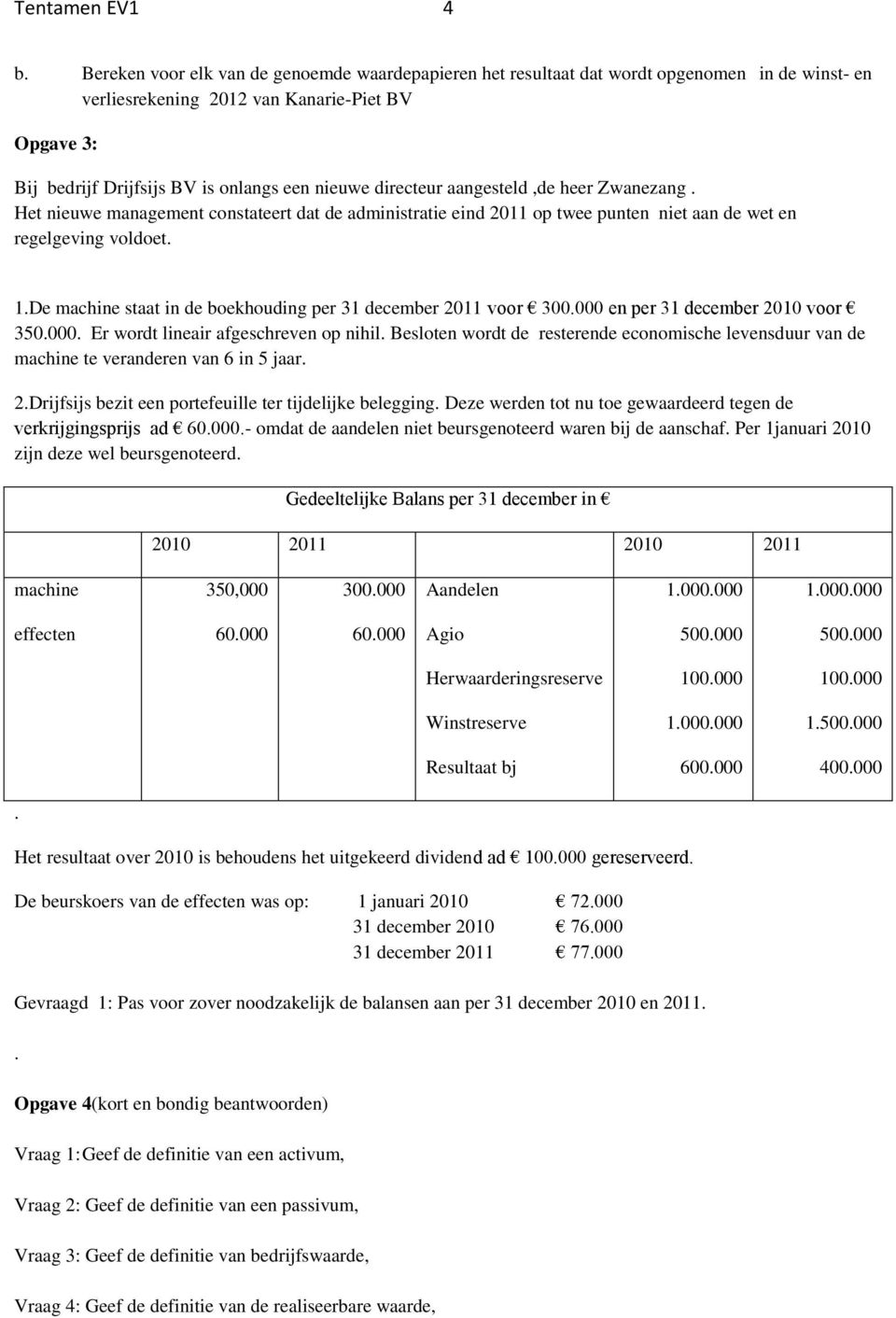 directeur aangesteld,de heer Zwanezang. Het nieuwe management constateert dat de administratie eind 2011 op twee punten niet aan de wet en regelgeving voldoet. 1.