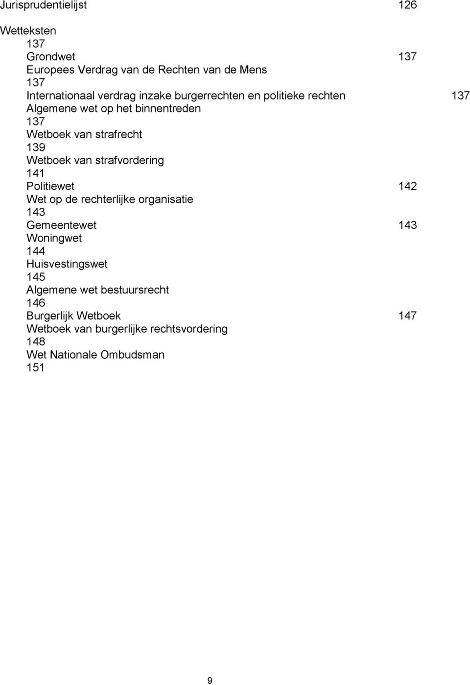 strafvordering 141 Politiewet 142 Wet op de rechterlijke organisatie 143 Gemeentewet 143 Woningwet 144 Huisvestingswet 145