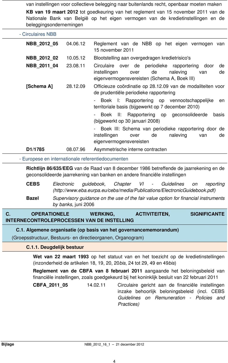 08.11 Circulaire over de periodieke rapportering door de instellingen over de naleving van de eigenvermogensvereisten (Schema A, Boek III) [Schema A] 28.12.