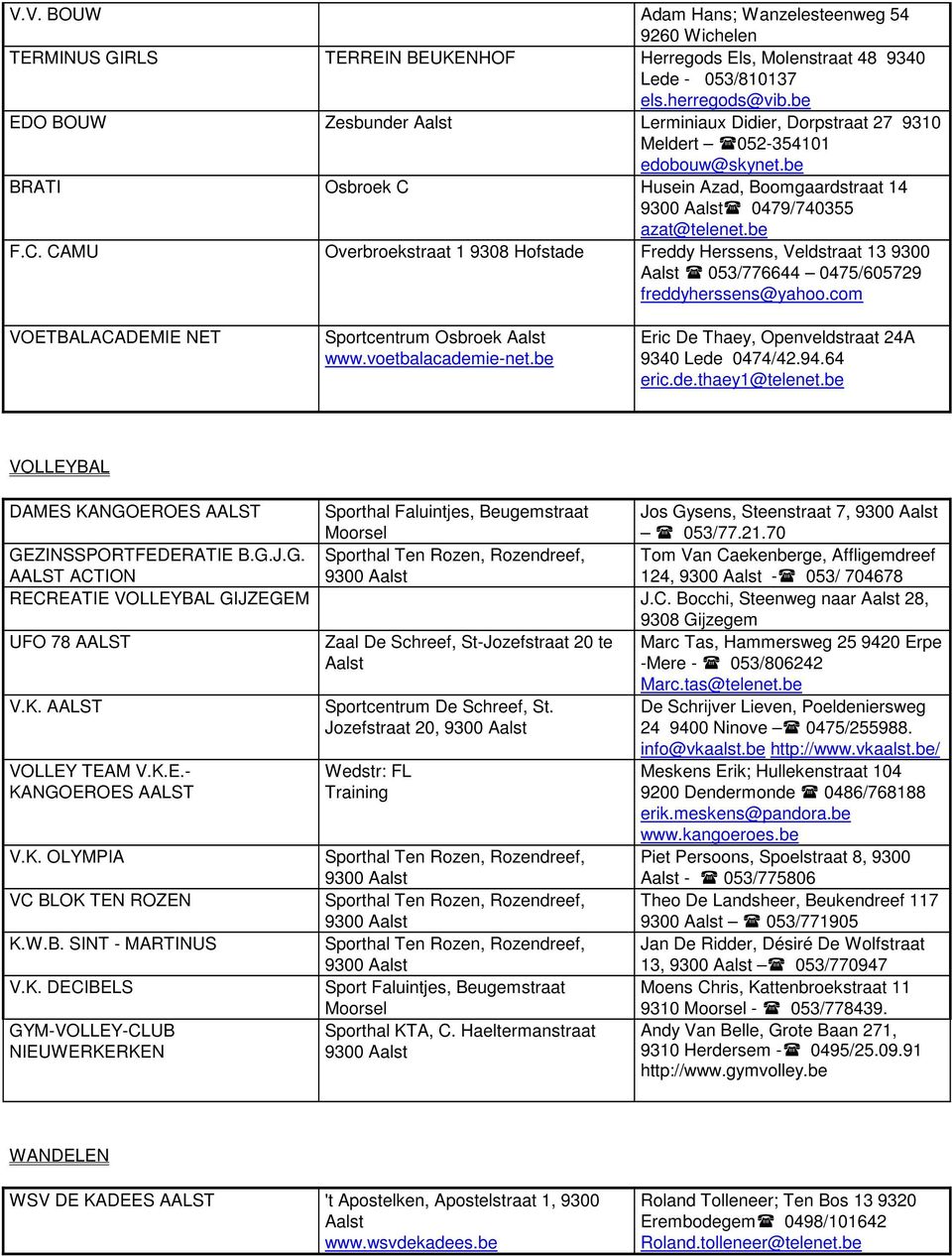 Husein Azad, Boomgaardstraat 14 0479/740355 azat@telenet.be F.C. CAMU Overbroekstraat 1 9308 Hofstade Freddy Herssens, Veldstraat 13 9300 053/776644 0475/605729 freddyherssens@yahoo.