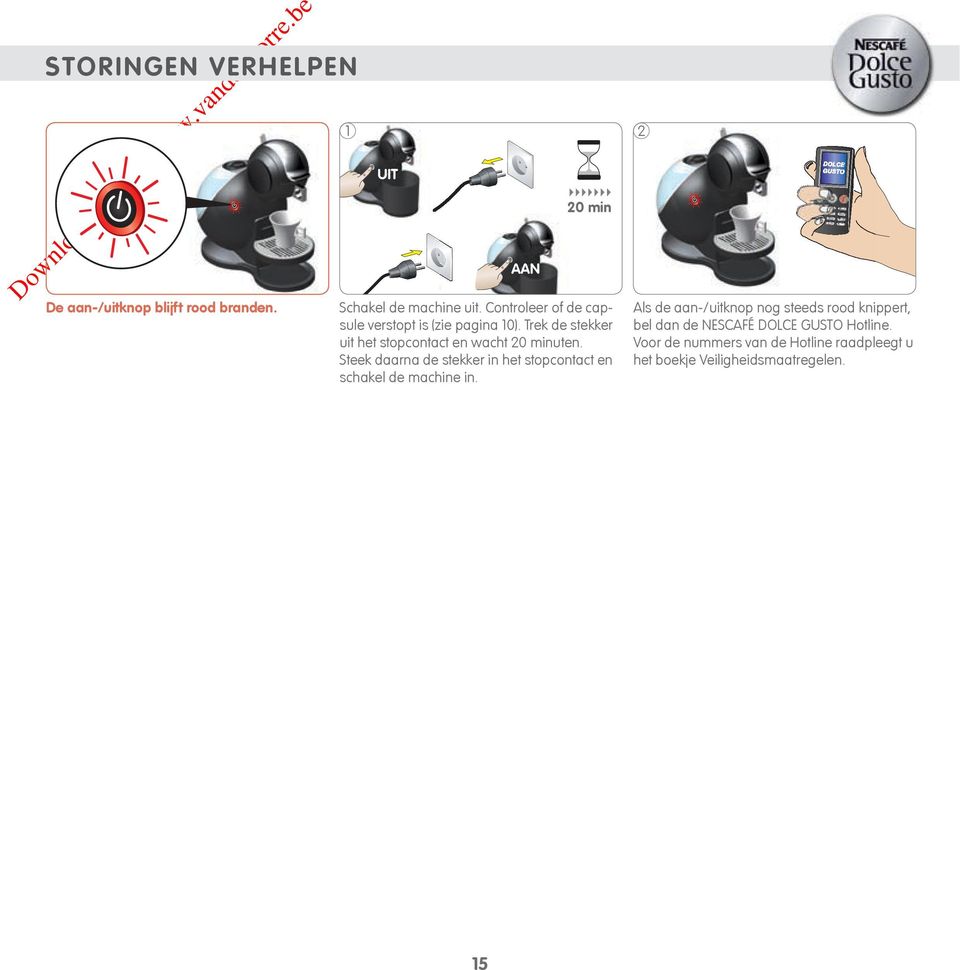 Steek daarna de stekker in het stopcontact en schakel de machine in.