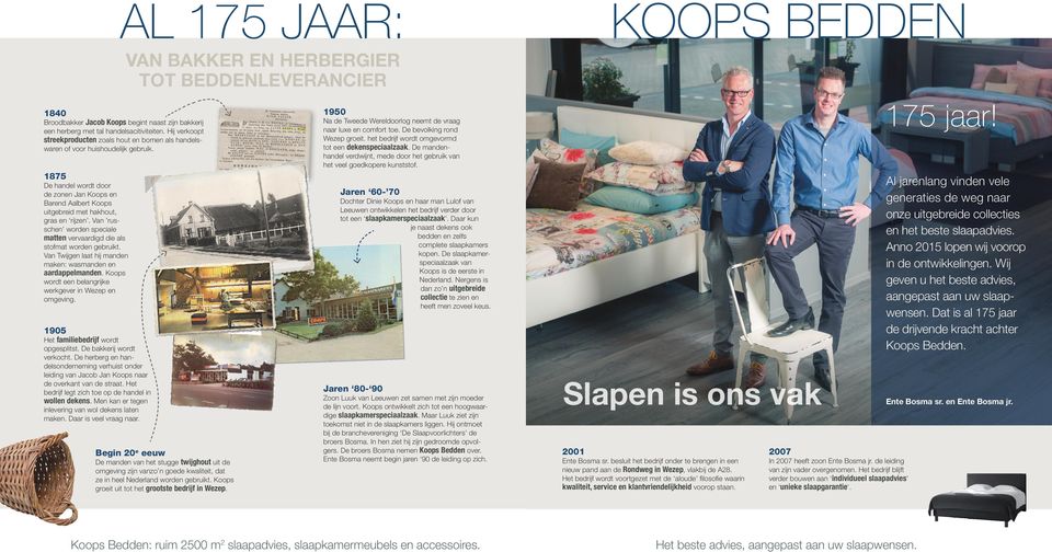 Van Twijgen laat hij manden maken: wasmanden en aardappelmanden. Koops wordt een belangrijke werkgever in Wezep en omgeving. 1905 Het familiebedrijf wordt opgesplitst. De bakkerij wordt verkocht.