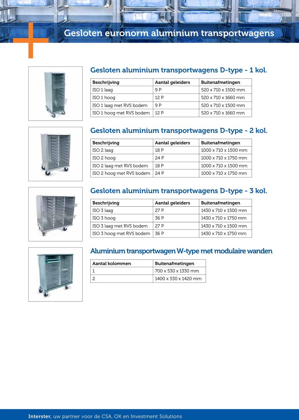 520 x 710 x 1660 mm Gesloten aluminium transportwagens D-type - 2 kol.