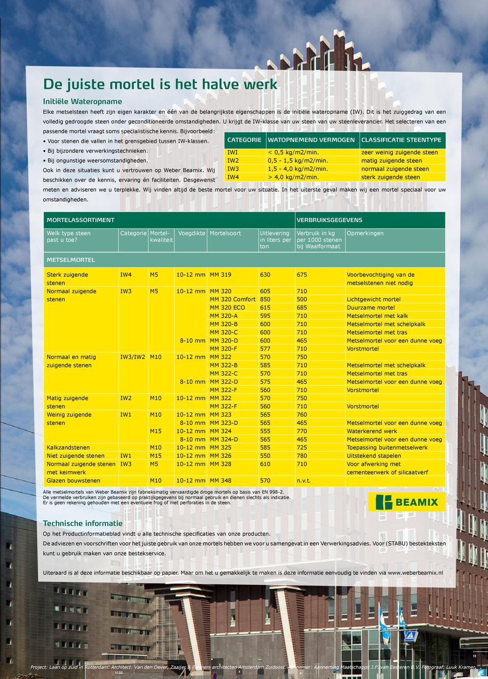 Het selecteren van een passende mortel vraagt soms specialistische kennis. Bijvoorbeeld: Voor stenen die vallen in het grensgebied tussen IW-klassen.