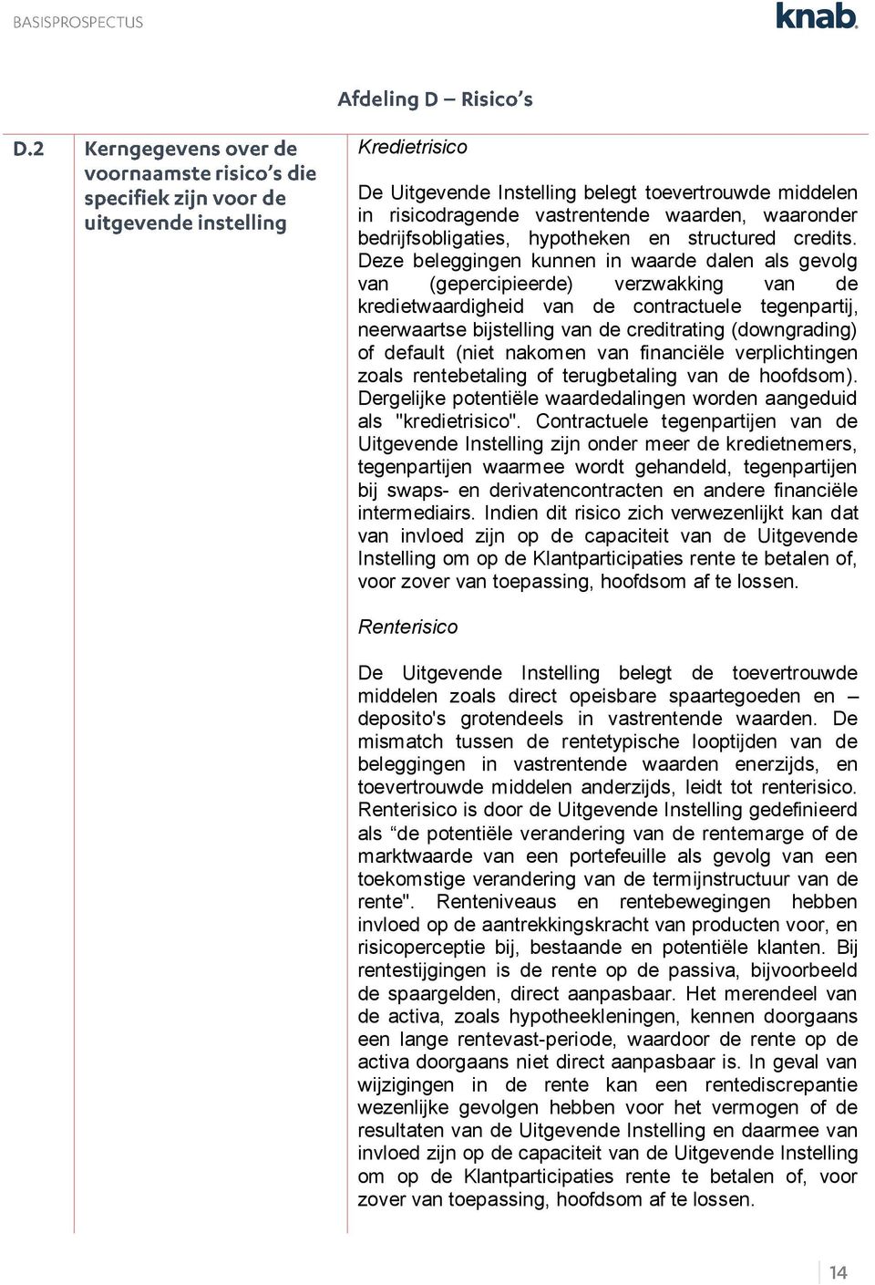 (downgrading) of default (niet nakomen van financiële verplichtingen zoals rentebetaling of terugbetaling van de hoofdsom). Dergelijke potentiële waardedalingen worden aangeduid als "kredietrisico".