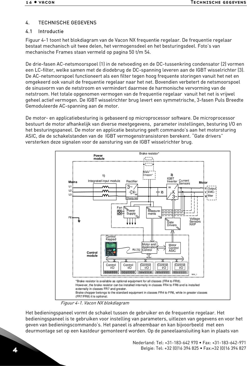 De drie-fasen AC-netsmoorspoel (1) in de netvoeding en de DC-tussenkring condensator (2) vormen een LC-filter, welke samen met de diodebrug de DC-spanning leveren aan de IGBT wisselrichter (3).