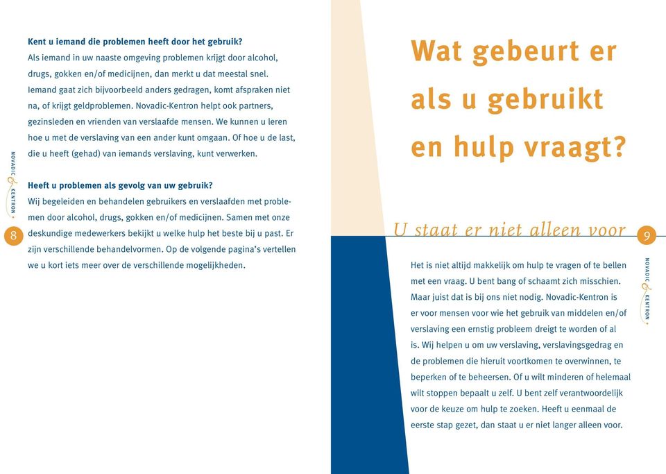 We kunnen u leren hoe u met de verslaving van een ander kunt omgaan. Of hoe u de last, die u heeft (gehad) van iemands verslaving, kunt verwerken. Wat gebeurt er als u gebruikt en hulp vraagt?