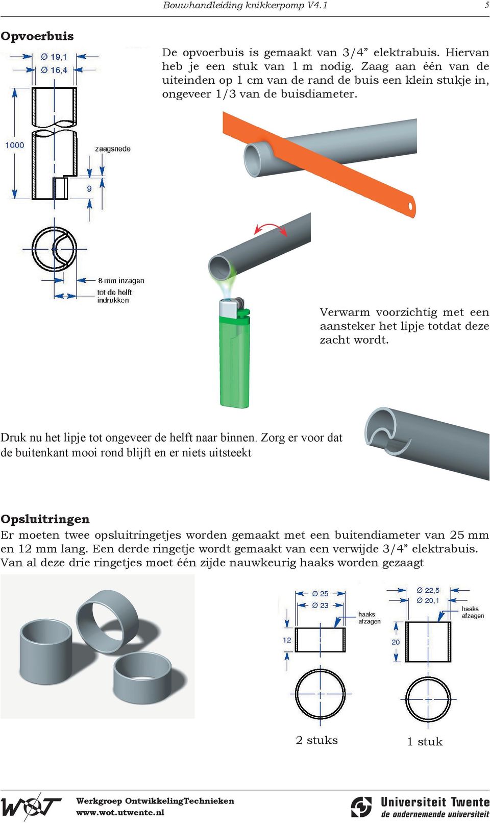 Verwarm voorzichtig met een aansteker het lipje totdat deze zacht wordt. Druk nu het lipje tot ongeveer de helft naar binnen.