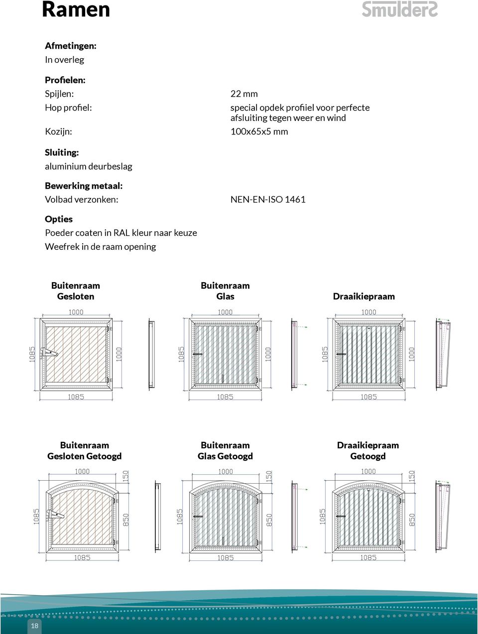 verzonken: NEN-EN-ISO 1461 Opties Poeder coaten in RAL kleur naar keuze Weefrek in de raam opening
