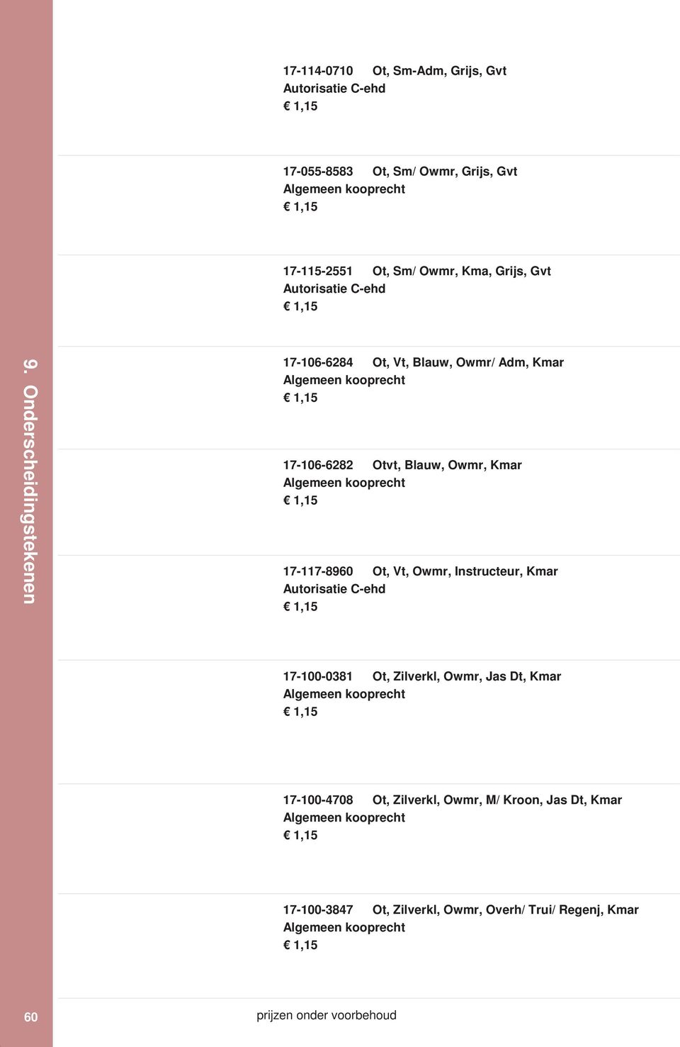 Vt, Owmr, Instructeur, Kmar 17-100-0381 Ot, Zilverkl, Owmr, Jas Dt, Kmar 17-100-4708 Ot, Zilverkl, Owmr,