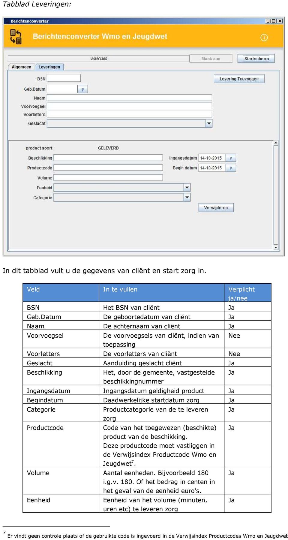 geslacht cliënt Ja Beschikking Het, door de gemeente, vastgestelde Ja beschikkingnummer Ingangsdatum Ingangsdatum geldigheid product Ja Begindatum Daadwerkelijke startdatum zorg Ja Categorie