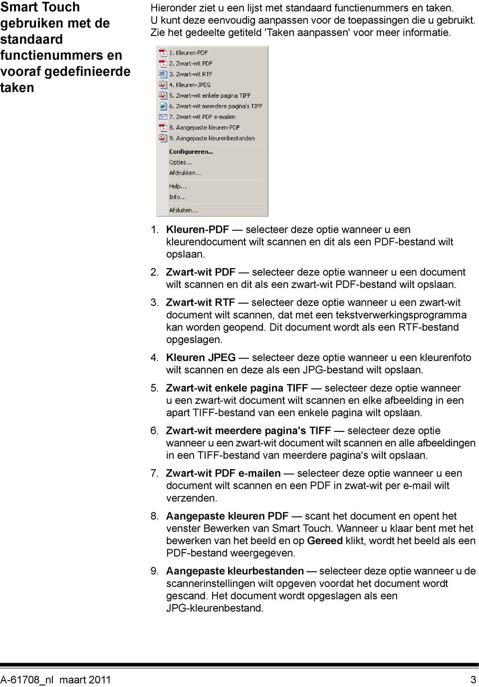 Kleuren-PDF selecteer deze optie wanneer u een kleurendocument wilt scannen en dit als een PDF-bestand wilt opslaan. 2.