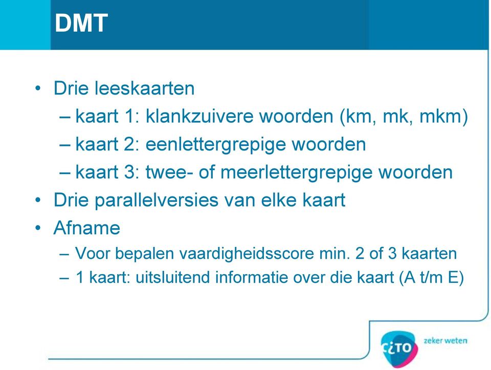 parallelversies van elke kaart Afname Voor bepalen vaardigheidsscore min.